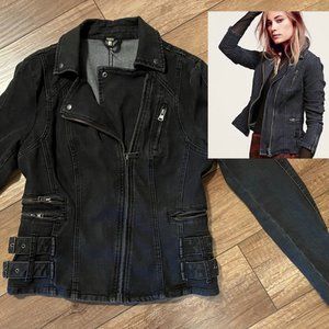 Free People Denim Buckle Detail Zip Jacket, Black